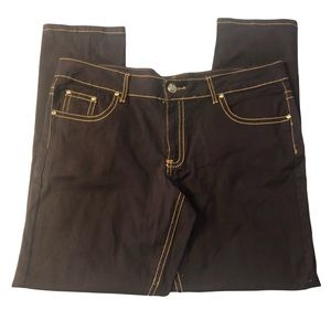 Que Hermosa Brown Jeans with Gold Trim and Rhinestone Buttons Women’s Size 20